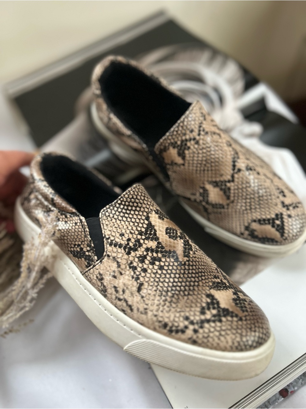 Snake Print Slip-On Sneakers in Neutral Tones 8